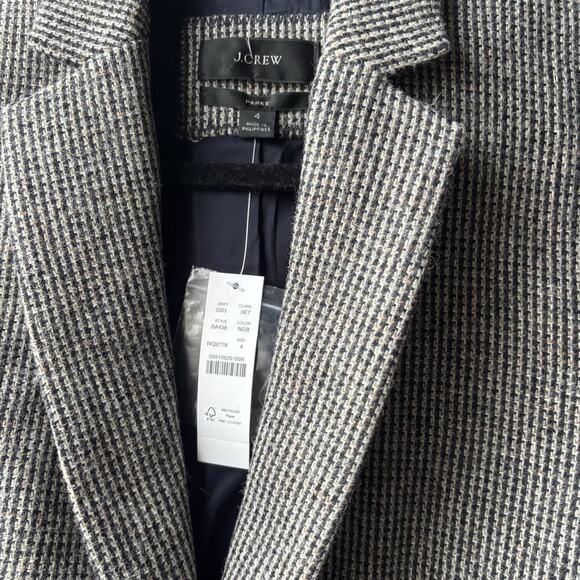 NWT J Crew Parke Blazer Houndstooth Plaid Wool Black Gray Style BA438 Size 4 - Picture 2 of 4